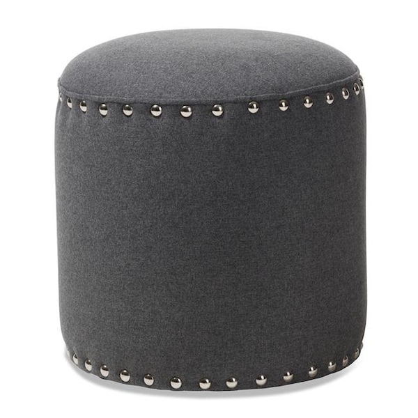 Wholesale Interiors Wholesale Interiors 1708-Gray Baxton Studio Rosine Modern & Contemporary Fabric Upholstered Nail Trim Ottoman; Dark Grey - 1708-GRAY