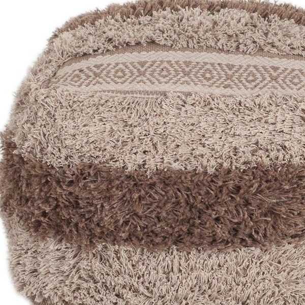 Homeroots 18 x 18 x 18 in. Beige & Brown Boho Shaggy Khaki Textured Pouf - 383106