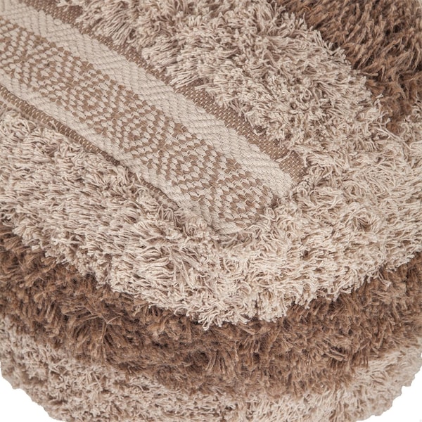Homeroots 18 x 18 x 18 in. Beige & Brown Boho Shaggy Khaki Textured Pouf - 383106
