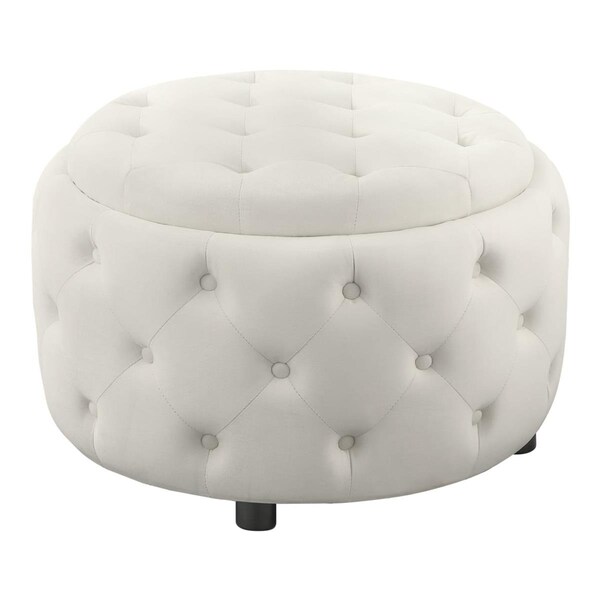 Benjara 28 in. Lina Round Ottoman with Storage Area, White - BM294801