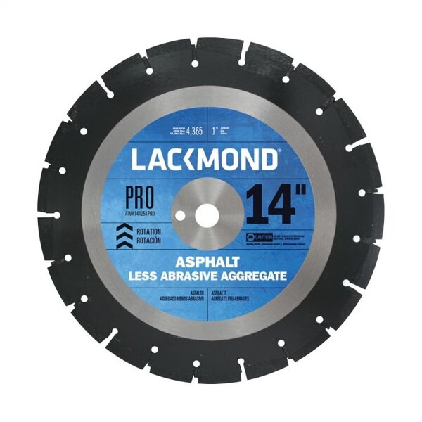 Lackmond Diamond Saw Blade, Laser Weld Segmented, Series PRO, 14 Blade Dia, 1 in, Wet, 10 mm Segment Heig - AW141451PRO