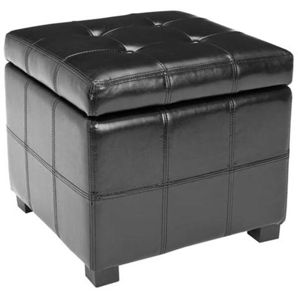 Safavieh William Black Leather Tufted Storage Ottoman - HUD8231B