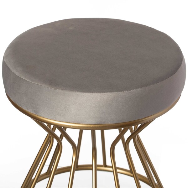 Fabulaxe Modern Round Velvet Stool with Bent Gold Metal Base Standard Ottoman, Grey - QI004322.GY