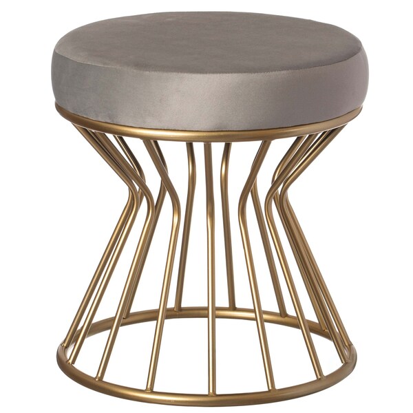 Fabulaxe Modern Round Velvet Stool with Bent Gold Metal Base Standard Ottoman, Grey - QI004322.GY