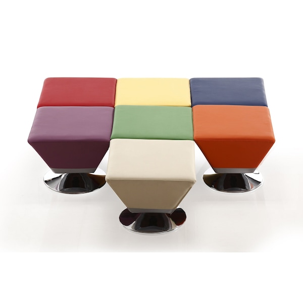 Manhattan Comfort Diamond Swivel Ottoman Set of 7  in Multi Colors of Blue, Red, Purple, Green, Orange, Tan & Yellow - 7-OT002