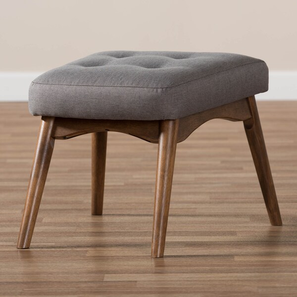 Baxton Studio Waldmann Mid-Century Modern Grey Upholstered Ottoman - 143-7851