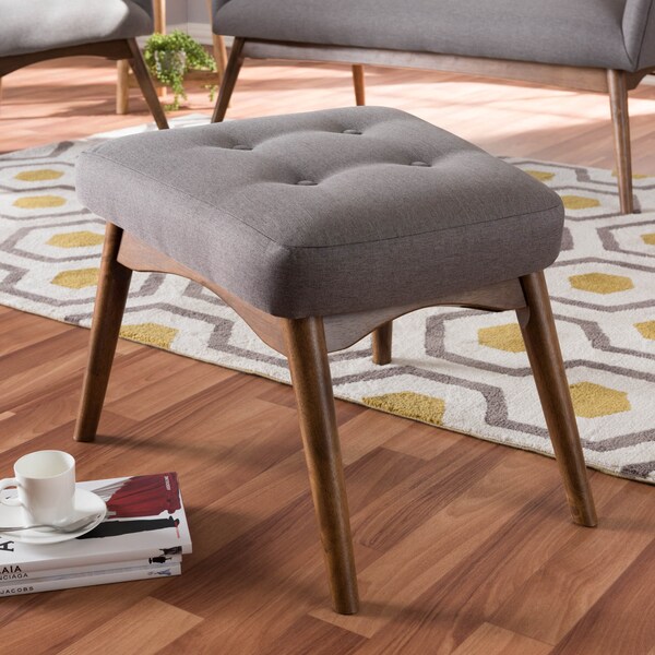 Baxton Studio Waldmann Mid-Century Modern Grey Upholstered Ottoman - 143-7851