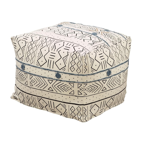 Doba-Bnt 20 x 20 x 14 in. Light Mudcloth Pouf, White - SA2492259