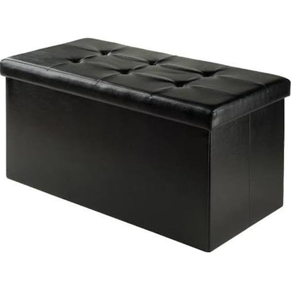 Winsome Trading Winsome Trading 20627 15 x 29.9 x 32.1 in. Ashford Ottoman with Storage Faux Leather; Black - 20627