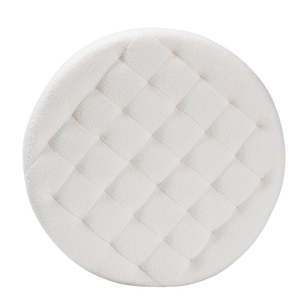 Baxton Studio Athena Modern and Contemporary Ivory Boucle Upholstered and Black Finished Wood Round Ottoman - 220-12868-ZORO