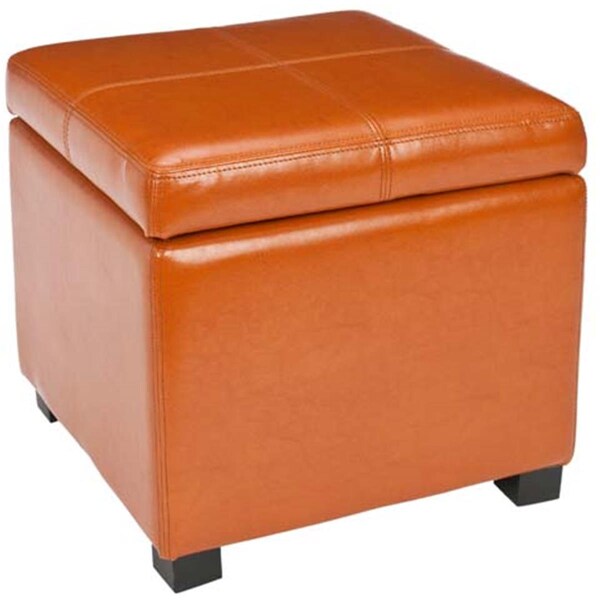 Safavieh Elizabeth Saddle Leather Storage Ottoman - HUD8228C