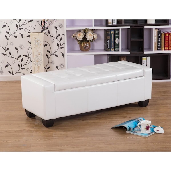 Warehouse Of Tiffany 52 in. Mackenzie Storage Ottoman, White - Light Capuccino - EL1415 WHITE