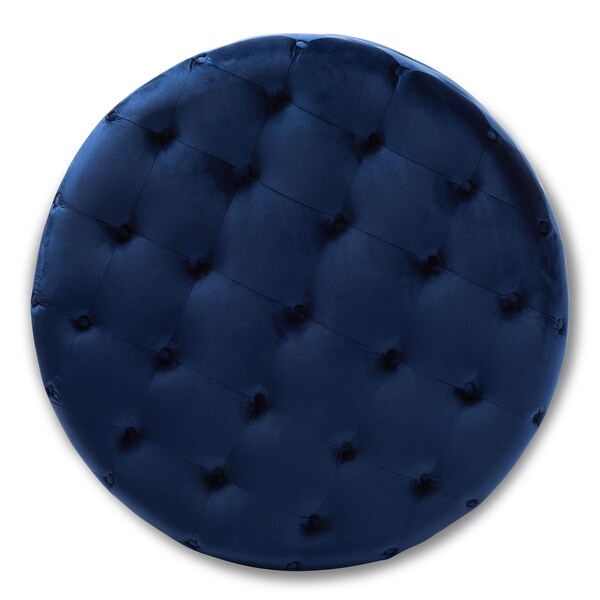 Baxton Studio Cardiff Blue Velvet Upholstered Button Tufted Cocktail Ottoman - 151-9357