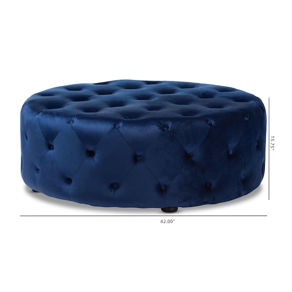 Baxton Studio Cardiff Blue Velvet Upholstered Button Tufted Cocktail Ottoman - 151-9357