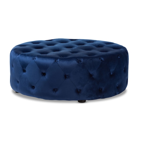 Baxton Studio Cardiff Blue Velvet Upholstered Button Tufted Cocktail Ottoman - 151-9357