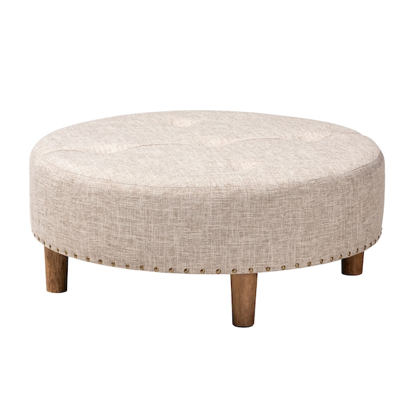 Baxton Studio Vinet Beige Upholstered Natural Wood Cocktail Ottoman - 153-9199
