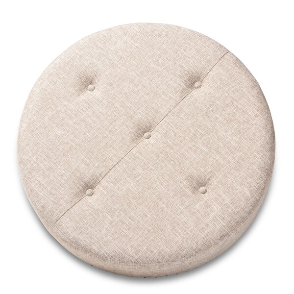 Baxton Studio Vinet Beige Upholstered Natural Wood Cocktail Ottoman - 153-9199