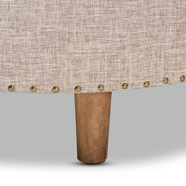 Baxton Studio Vinet Beige Upholstered Natural Wood Cocktail Ottoman - 153-9199
