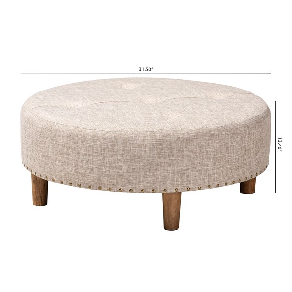 Baxton Studio Vinet Beige Upholstered Natural Wood Cocktail Ottoman - 153-9199