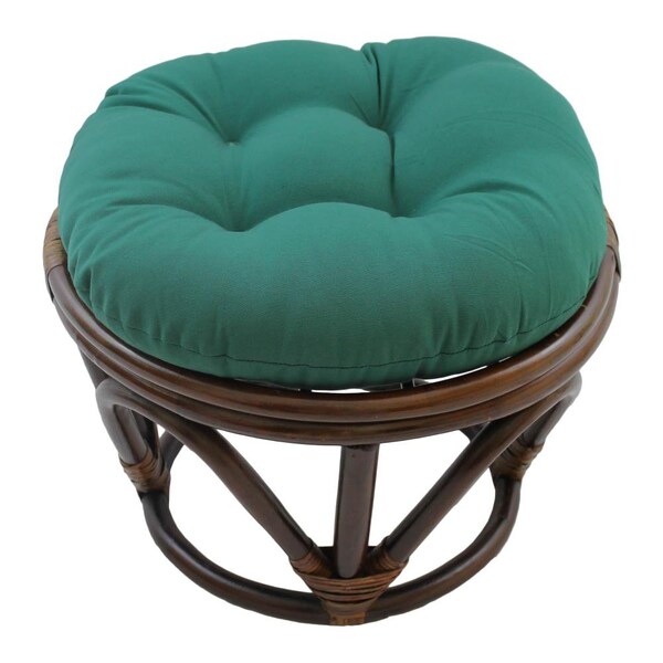 International Caravan Rattan Footstool with Twill Cushion, Forest Green - 3301-TW-FG