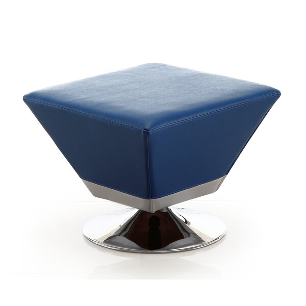 Manhattan Comfort Diamond Swivel Ottoman in Blue and Polished Chrome - OT002-BL