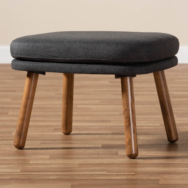Baxton Studio Lovise Dark Grey Upholstered Walnut Brown Finished Wood Ottoman - 148-8229