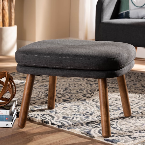 Baxton Studio Lovise Dark Grey Upholstered Walnut Brown Finished Wood Ottoman - 148-8229