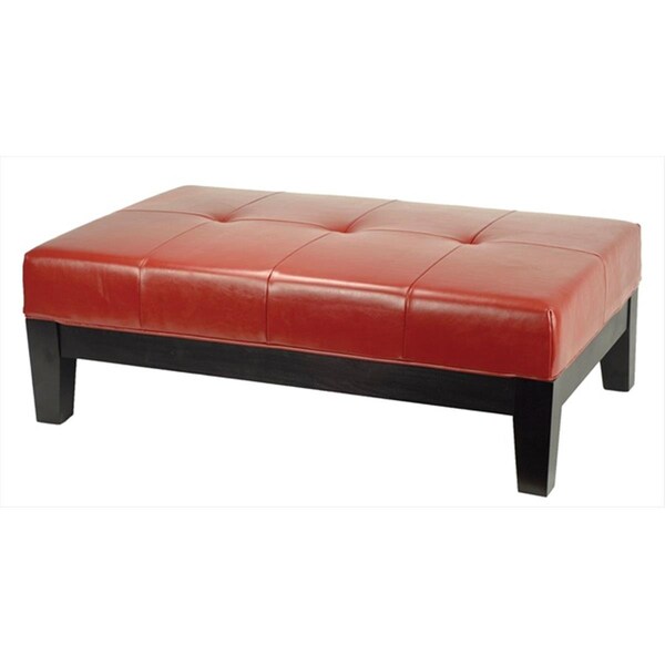Safavieh Red Bi-cast Leather Cocktail Ottoman - Black and Red Leather - HUD4066R