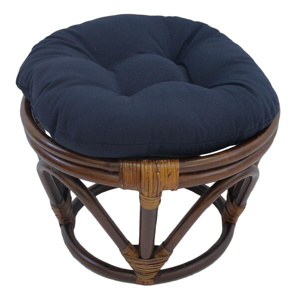 International Caravan Rattan Footstool with Twill Cushion, Navy - 3301-TW-NV