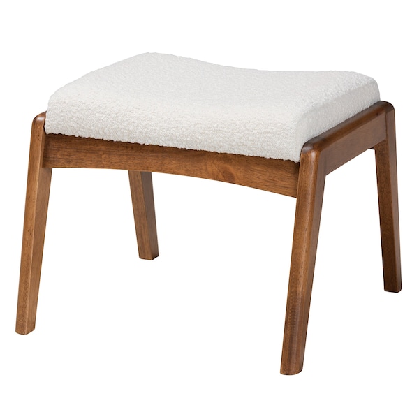 Baxton Studio Roxy MidCentury OffWhite Boucle Upholstered and Walnut Brown Finished Wood Ottoman Footstool - 225-12924-ZORO