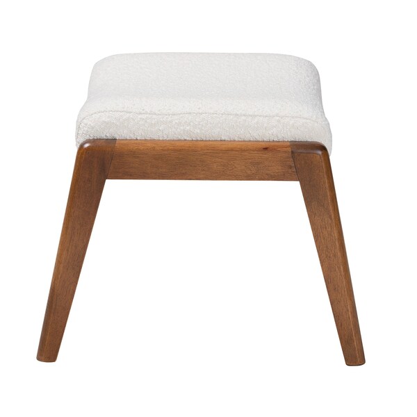 Baxton Studio Roxy MidCentury OffWhite Boucle Upholstered and Walnut Brown Finished Wood Ottoman Footstool - 225-12924-ZORO