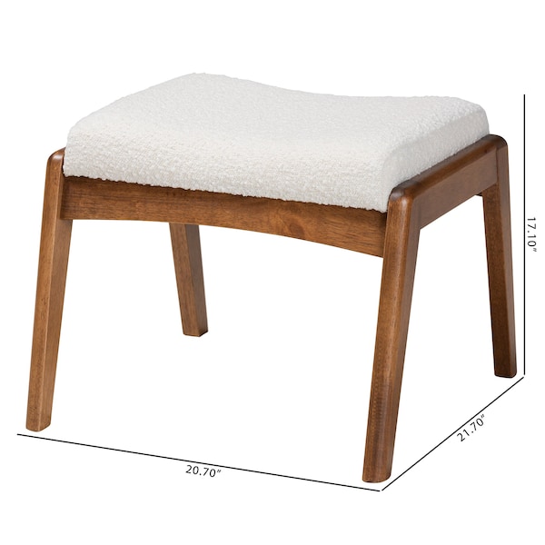 Baxton Studio Roxy MidCentury OffWhite Boucle Upholstered and Walnut Brown Finished Wood Ottoman Footstool - 225-12924-ZORO