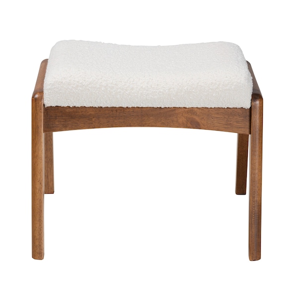 Baxton Studio Roxy MidCentury OffWhite Boucle Upholstered and Walnut Brown Finished Wood Ottoman Footstool - 225-12924-ZORO