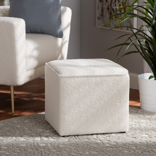 Baxton Studio Isaiah Modern and Contemporary Ivory Boucle Upholstered Ottoman - 220-12871-ZORO