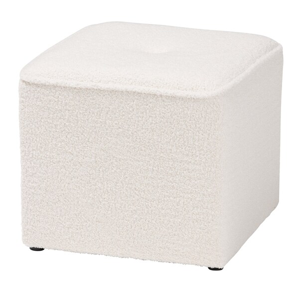Baxton Studio Isaiah Modern and Contemporary Ivory Boucle Upholstered Ottoman - 220-12871-ZORO