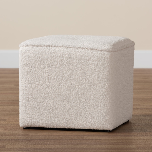 Baxton Studio Isaiah Modern and Contemporary Ivory Boucle Upholstered Ottoman - 220-12871-ZORO