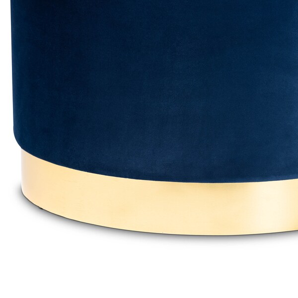 Baxton Studio Marisa Navy Blue Velvet Upholstered Gold Finished Storage Ottoman - 161-10279