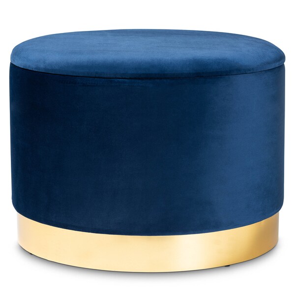 Baxton Studio Marisa Navy Blue Velvet Upholstered Gold Finished Storage Ottoman - 161-10279