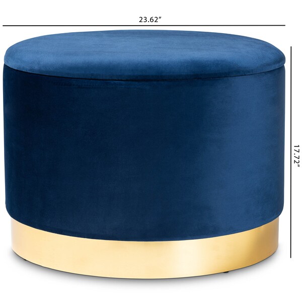 Baxton Studio Marisa Navy Blue Velvet Upholstered Gold Finished Storage Ottoman - 161-10279