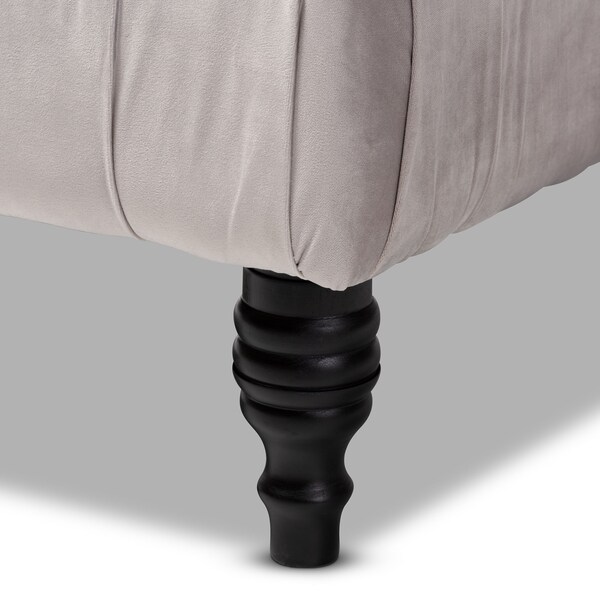 Baxton Studio Keswick Gray Velvet Upholstered Button Tufted Cocktail Ottoman - 151-9358