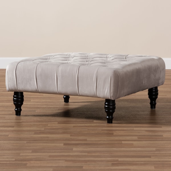 Baxton Studio Keswick Gray Velvet Upholstered Button Tufted Cocktail Ottoman - 151-9358