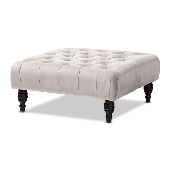 Baxton Studio Keswick Gray Velvet Upholstered Button Tufted Cocktail Ottoman - 151-9358