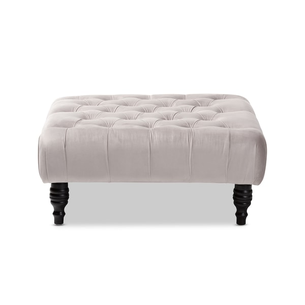 Baxton Studio Keswick Gray Velvet Upholstered Button Tufted Cocktail Ottoman - 151-9358