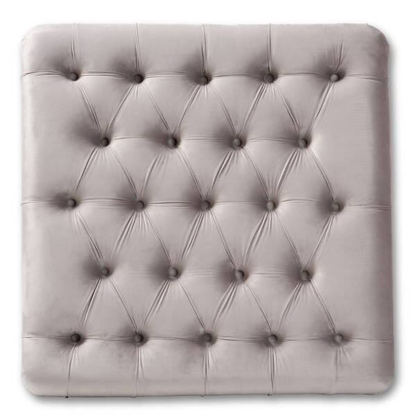 Baxton Studio Keswick Gray Velvet Upholstered Button Tufted Cocktail Ottoman - 151-9358