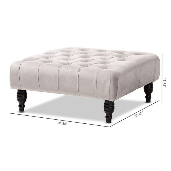 Baxton Studio Keswick Gray Velvet Upholstered Button Tufted Cocktail Ottoman - 151-9358