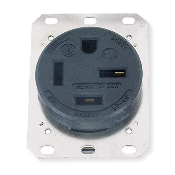 Contacto Hubbell, 60 A Amperes, 250V AC, Montaje al Ras, Salida Única, 15-60R, Negro - HBL8460A