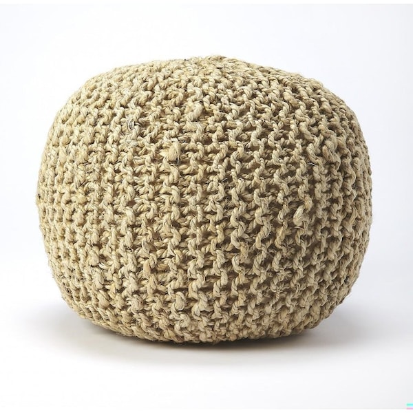Homeroots 16 x 19 x 19 in. Cool Natural Woven Jute Pouf Ottoman - 388957
