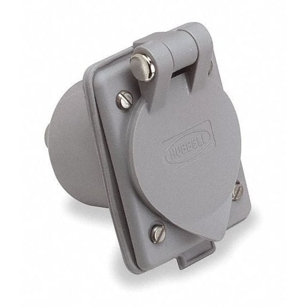 Enchufe de brida Hubbell, 15 amperios, 125V CA, montaje en panel, entrada y salida, 5-15P, gris - HBL61CM64.