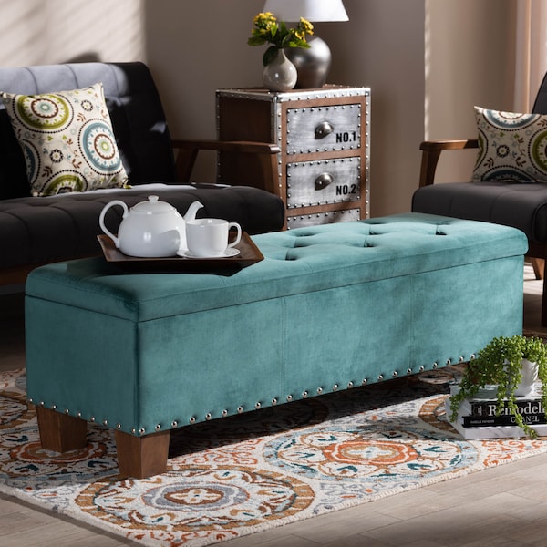 Baxton Studio Hannah Teal Blue Velvet Upholstered Tufted Storage Ottoman Bench - 160-9933