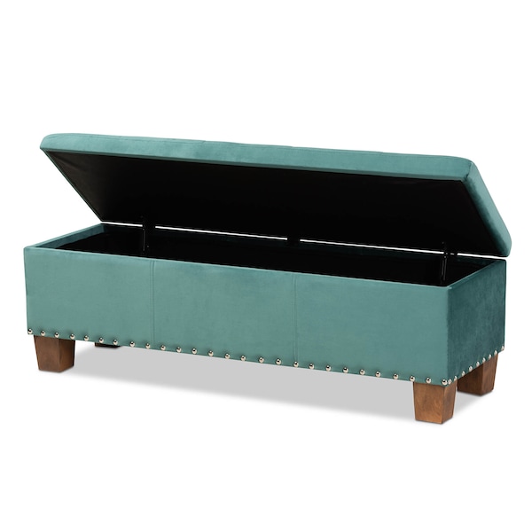 Baxton Studio Hannah Teal Blue Velvet Upholstered Tufted Storage Ottoman Bench - 160-9933